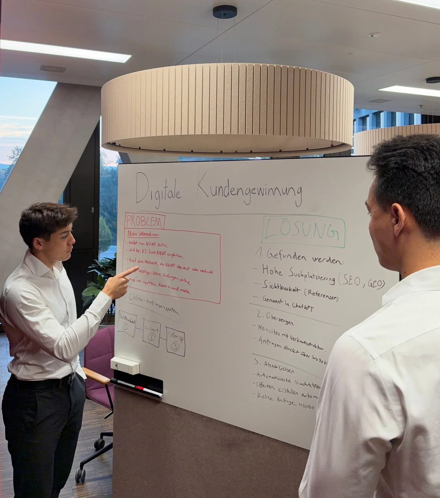 Jonah und Liam beim Planen eines Kundenprojekts