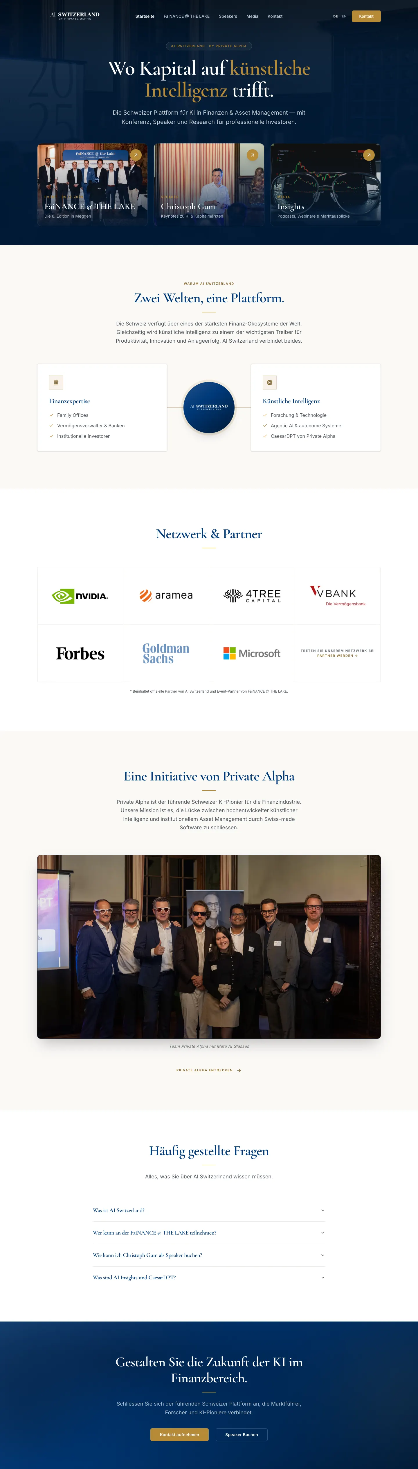 Website von AI Switzerland: Plattform für KI im Finanz- und Asset-Management